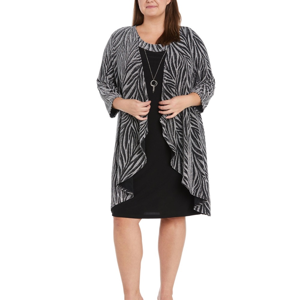 R & M Richards Black and Gray Midi Dress